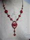 prachtige vintage ketting rood oud zilver rood strass kristal en emaile - 1 - Thumbnail