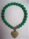 armband met echte parelmoer parel groen met brons bedel hart - 1 - Thumbnail