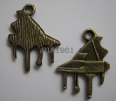 bedeltje/charm muziek:piano brons - 19x15 mm