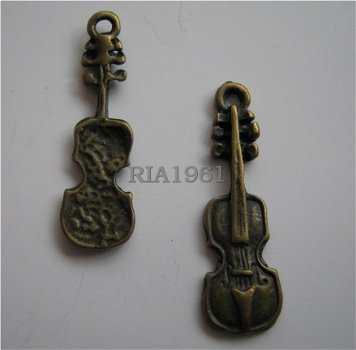 bedeltje/charm muziek:viool brons - 25 mm - 1