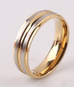 Nieuw-goud 18 K vergulden-stainless steel ring man/vro - 1