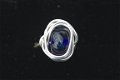 Handgemaakte ring met kobalt iris glasbead maat 18,5 NIEUW. - 1 - Thumbnail