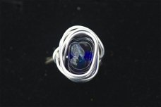 Handgemaakte ring met kobalt iris glasbead maat 18,5 NIEUW.