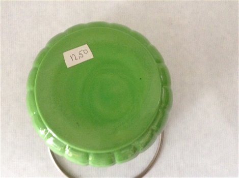 GroenGlazen klontjesschaaltje met hengsel en metalen rand - 3