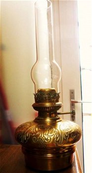 Oude Antieke petrolium lamp in koper - 2