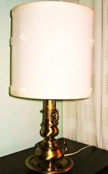 Mooie koperen lampadaire met linnen kap -1960 - 1