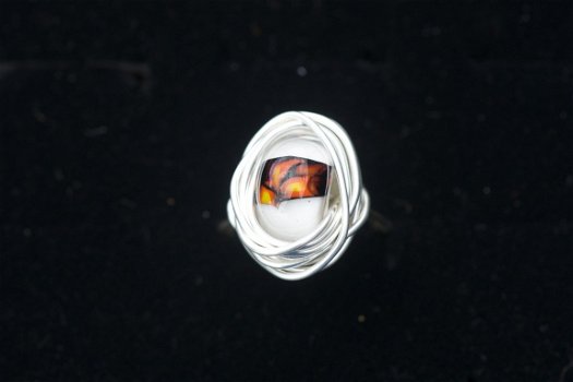 Handgemaakte ring ivoorkl murrini glasbead maat 18,5 NIEUW. - 1