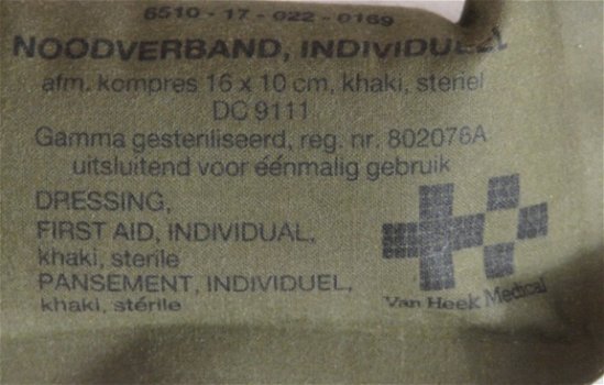 Verband Pakje, Nood, 16x10cm, Koninklijke Landmacht, 1991.(Nr.3) - 2