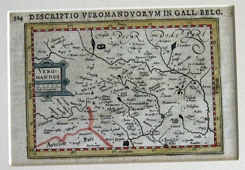 Kaart Veromandui 1616 Petrus Bertius Picardië handgekleurd - 1