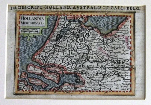 Kaart Hollandia Meridional 1616 Petrus Bertius handgekleurd - 1