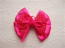 Grote satijnen met organza polkadots strik ~ 7 cm ~ Fuchsia roze