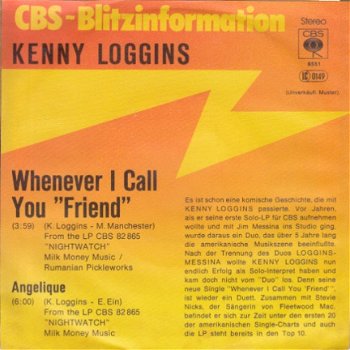 VINYLSINGLE * KENNY LOGGINS * WHENEVER I CALL YOU 