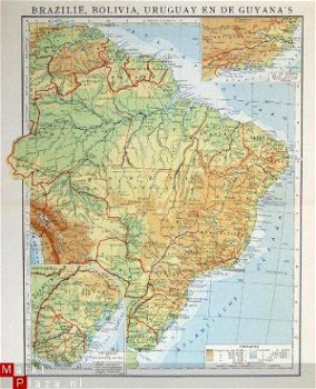 oud landkaartje Brazilie, Bolivia, Uruquay - 1