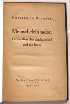 Brunner 1920 Memscheleth sadon Judenhass antisemitisme
