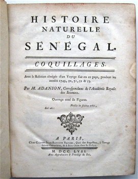 Histoire naturelle du Sénégal 1757 Adanson 1e druk - Afrika - 2