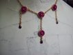 choker ketting fuchia roze paars met goud ketting vintage - 1 - Thumbnail