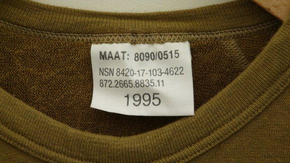 Hemd, Onderhemd, lange mouw, Koninklijke Landmacht, maat: 8090/0515, 1995.(Nr.1) - 2