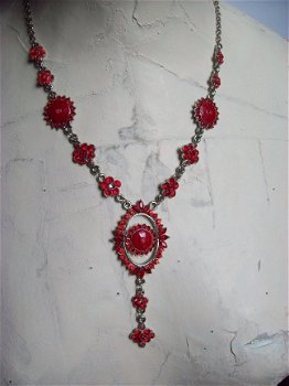 mooie ketting rood met hanger rode steen en strass kristallen rood - 1
