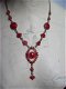 mooie ketting rood met hanger rode steen en strass kristallen rood - 1 - Thumbnail