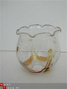 Lampekapje van geel /blank antiekglas met luchtbelletjes - 1