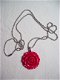 resin roos cerise kersen rood hanger met bolletjes ketting zilver hippiemarkt - 2 - Thumbnail