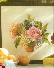 borduurpatroon 2838 schilderij vaas met bloemen (rozen).