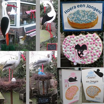 Geboorteborden & ooievaars , Megapak Beschuit met muisjes , 3D ooievaar + baby, krans, vlag - 0