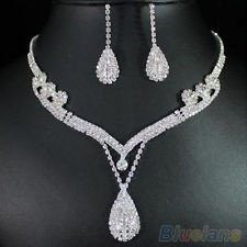 Bridal Chic Clear Austrian Crystal Rhinestone Water Drop Necklace Earrings Set, €3.50 - 1