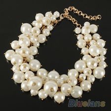 Hot Gold Chain Faux Pearl Cluster Chunky Choker Bib Statement Necklace BF7, €4.35 - 1