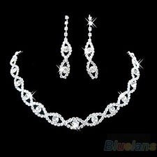 Bridal Wedding Party Jewelry Crystal Diamante Twisted Necklace Earrings Set BF8U, €2.37