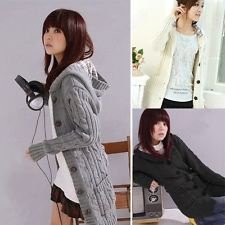 Female Women'S Hooded Winter Cardigan Sweater Hoodie Coat Grey Black Beige, €17.66 - 1