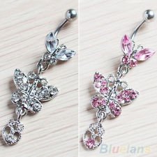 Crystal Butterfly Dangle Ball Barbell Bar Belly Button Navel Ring Body Piercing, €0.99