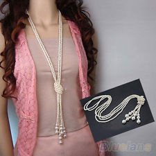 Hot Trendy White Artificial Pearls Long Necklace Charms Sweater Chain BF8U, €3.43