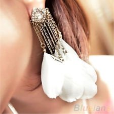 Bohemian Fashion Handmade White Feather Rhinestone Long Drop Dangle Earrings New, €1.84 - 1