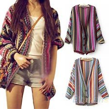 Womens Boho Ethnic Wave Stripe Knit Top Multicolor Cardigan Sweater Blouse BF2U, €11.91 - 1