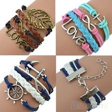 Infinity Mix Anchor Love Owl Chain Bangle Handmade Friendship Bracelet Gift BF2U, €1.32