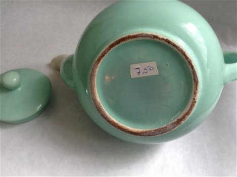 Groene aardewerken theepot - 4