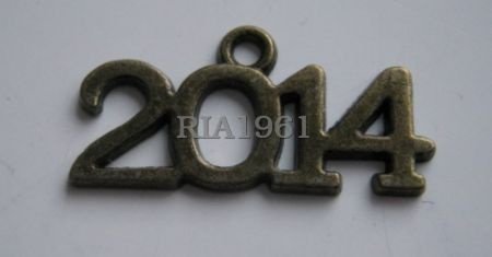 bedeltje/charm: 2014 grt. brons - 25x12 mm - 1