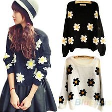 Womens Daisies Print Pullover Sweater Sunflower Jumper Knit Coat Top Blouse BF2U, €11.72 - 1