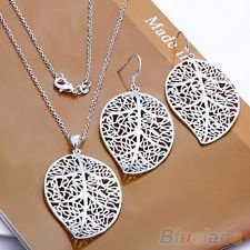 New Design Fashion Leaf Style Silver Plated Earrrings Chain Necklace Set Jewelry, €1.75 - 1