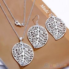 New Design Fashion Leaf Style Silver Plated Earrrings Chain Necklace Set Jewelry, €1.75