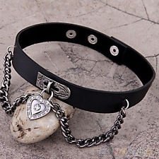 Heart Dangle Pendant Chain Punk Goth Leather Necklace Collar Choker BF4U, €2.61 - 1