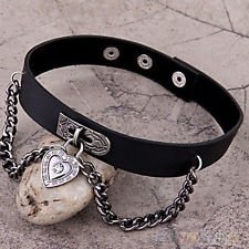Heart Dangle Pendant Chain Punk Goth Leather Necklace Collar Choker BF4U, €2.61