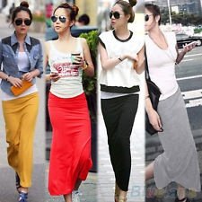 Womens Long Maxi Skirt Modal Cotton Full Length High Waist Stretchy Dress BF4U, €4.20