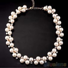 Women's New Perfect Shiny Golden Rhinestone Faux Pearl Beads Necklace Jewelry, €3.32 - 1