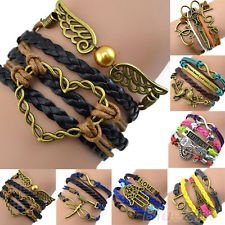 Vintage Womens Multi-layer Handmade Leather Hollow Out Bracelet Chain Bangle BF2, €1.11