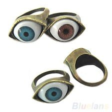 Cool Punk Bronze Metal Evil Eyes Ring Blue Brown Eyeball Rbiestone Rings BF7U, €0.99