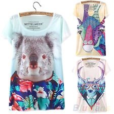 Women Cool Trendy Short Sleeve Animal Graphic Printed T Shirt Tee Blouse Tops, €5.08