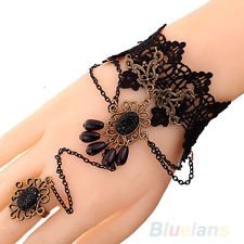 Charming Design Black Lace Bracelet Flower Bangle Flower Nice Chain Ring BFAU, €1.42