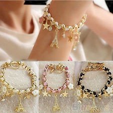 Fashion Leather Rope Crystal Bracelet Multi-element Chain Charms Jewelry BF2U, €1.63